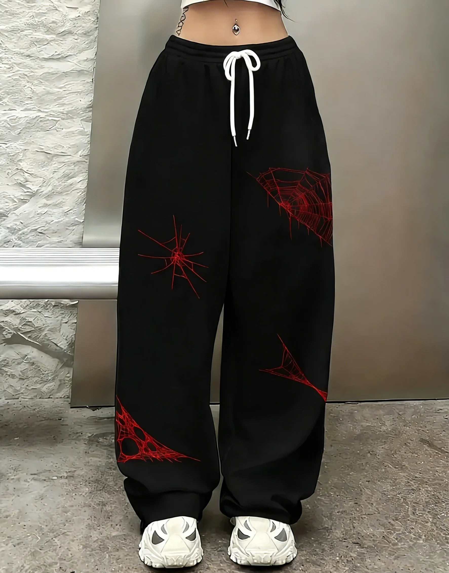 Women's spider print training joggers, ankle length — Vagabane Black Widow, back view