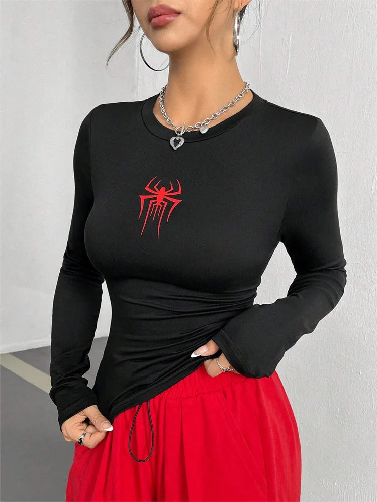 Vagabane Arachnita women's spider crop top for gym — fitted stretch fabric