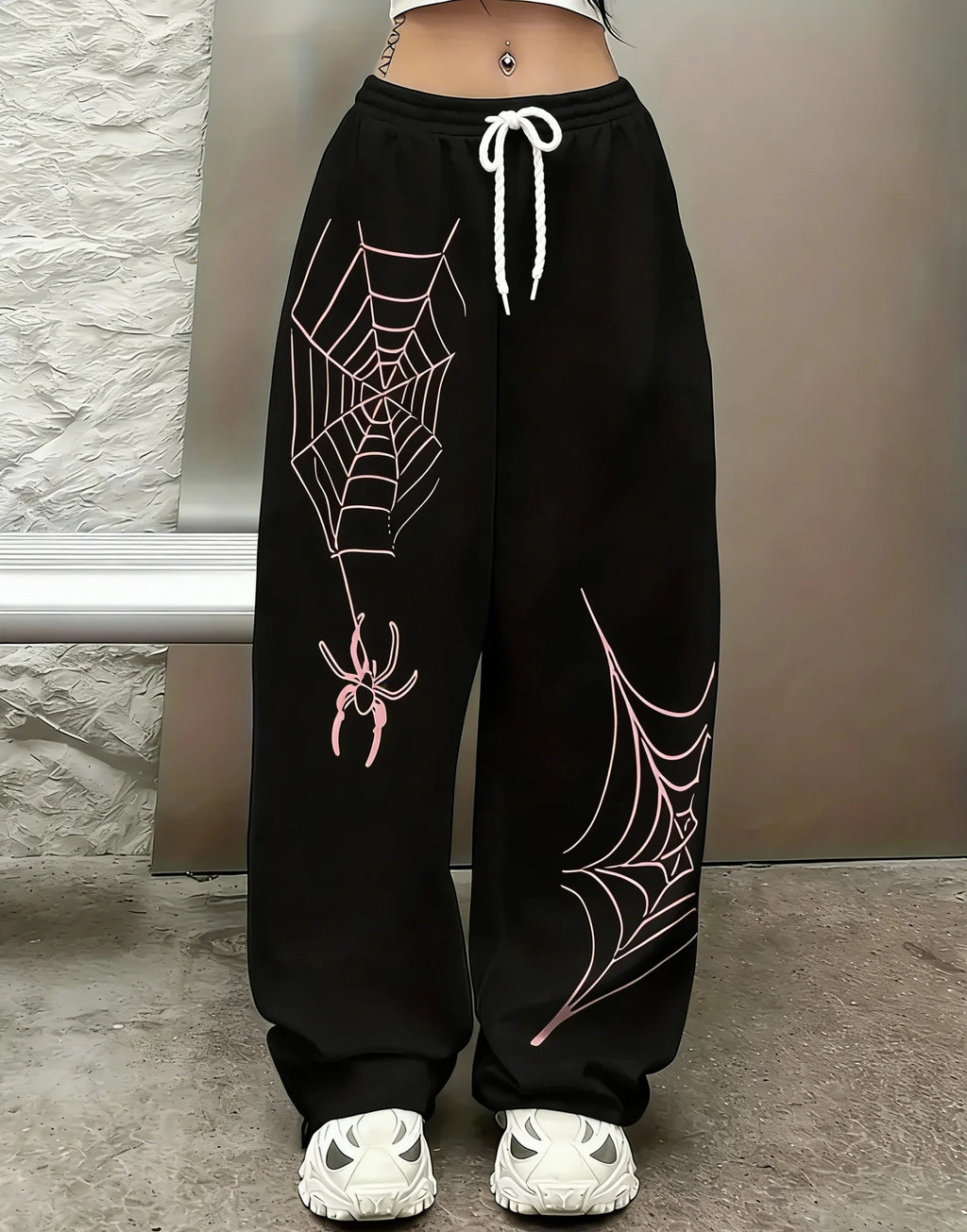 Women's straight-leg spider print training pants — Vagabane Black Widow, front view