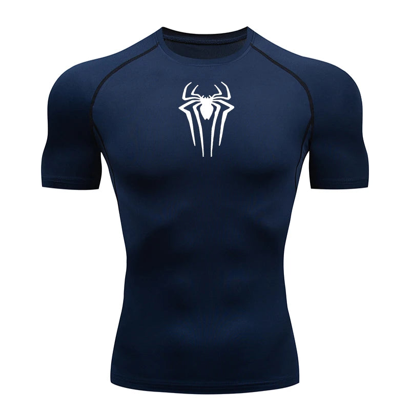 Men's spider compression tank top fabric close-up — Vagabane Arachnito